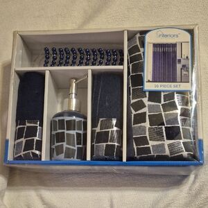 Interiors Black, Blue and Gray Shower Curtain Set